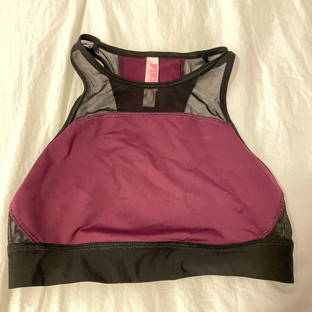 PINK sports bra. MAROON COLORED WITH MESH